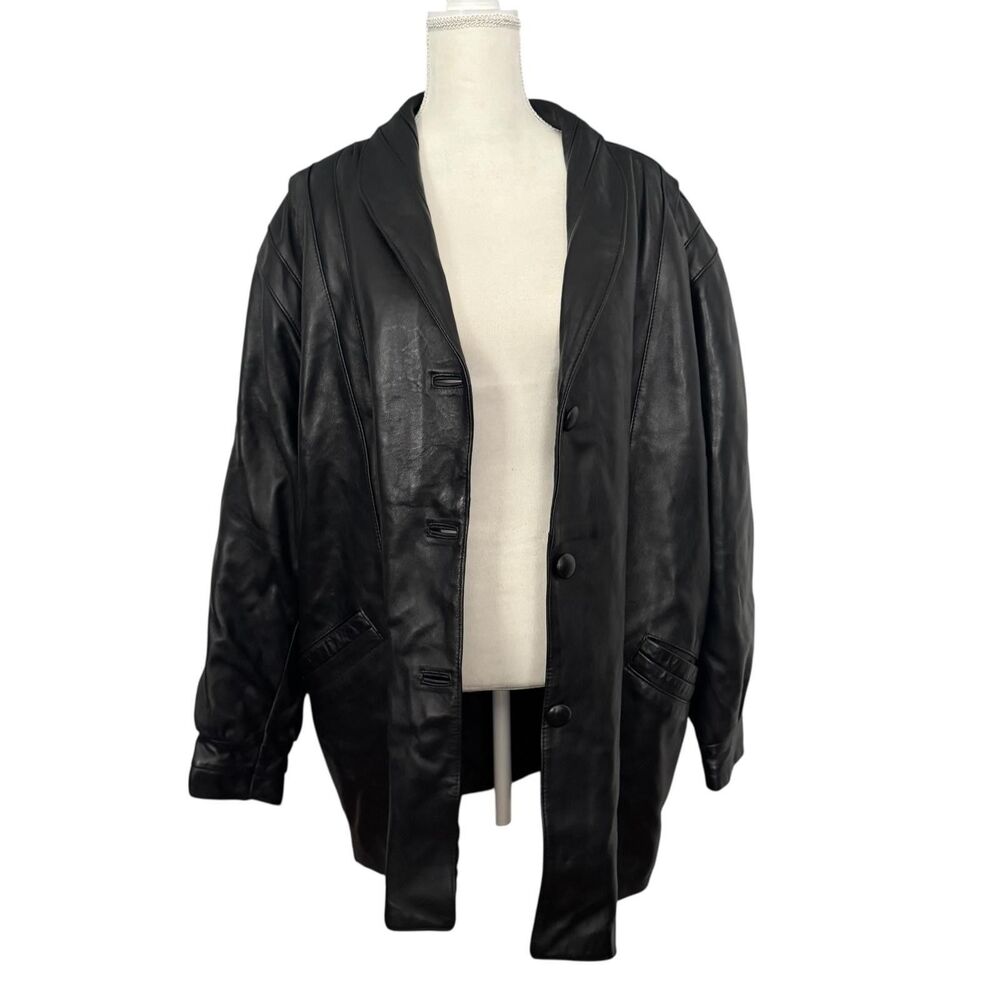 Vintage Peleteria J Fdez De Sanchez SA Womens Large Sheepskin Black Leather Coat